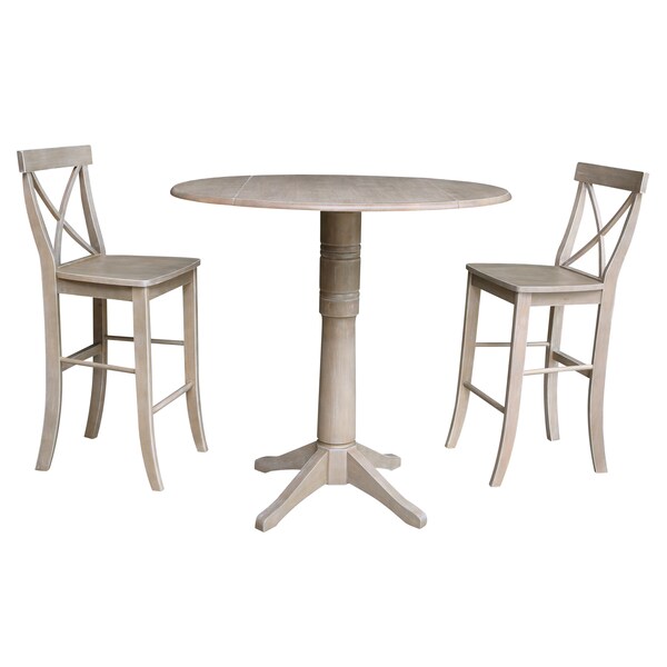 International Concepts Round 42 in Rd Pedestal Bar Height Table, 2 Bar Height Stools, Washed Gray Taupe, 42 in W, 42 in L K09-42DPT-27-S6133-2 - main
